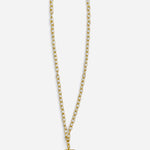 Gold-tone pendant necklace with faceted green, pink, yellow, and smoky crystals.