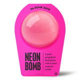 Neon pink bath bomb with pink grapefruit scent and hidden neon surprise inside.