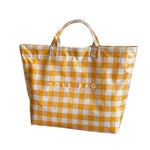 Orange gingham checkered tote bag with water-resistant PVC and zipper 