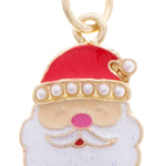 Santa charm with pearl accents, red and white enamel, and shiny gold finish.