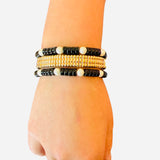 Black & Pearl Bracelet Set (Water Resistant)