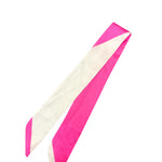 Pink and white twilly scarf styled as lightweight neck or purse accessory