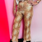High-waisted denim jeans with fawn print pattern and stretch fabric