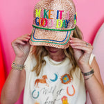 Fawn print canvas hat with colorful Make It a Good Day embroidery and snapback closure