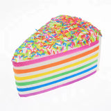 White rainbow cake squishy with colorful icing and confetti sprinkles.