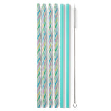 Swig Rainbow Stripe + Aqua Reusable Straw Set