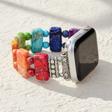 Sacred Chakra Apple Watch stretch band with colorful natural jasper stones.