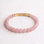 She Fights breast cancer awareness bracelet with pink natural stones and rose quartz beads.