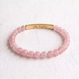 She Fights breast cancer awareness bracelet with pink natural stones and rose quartz beads.