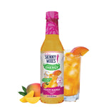 Skinny Mixes sugar free Peach Mango Energy syrup bottle with tropical fruit flavor.