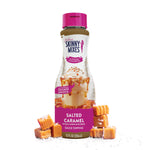 Skinny Mixes sugar free salted caramel sauce bottle with creamy drizzle texture.