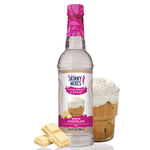 Skinny Mixes sugar free white chocolate syrup bottle with creamy flavor.