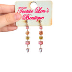 Gold dangle earrings with pastel multicolor gemstone chain