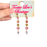Gold dangle earrings with pastel multicolor gemstone chain