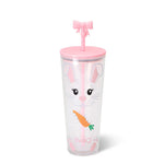 Easter bunny plastic tumbler with pink accents, straw lid, festive design, perfect for gifting.