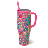 40oz floral insulated mega mug with leakproof lid and removable straw.