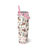 Western cowgirl illustrated 30oz insulated tumbler with flip sip leakproof lid and carry handle design