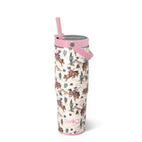 Western cowgirl illustrated 30oz insulated tumbler with flip sip leakproof lid and carry handle design