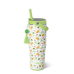 Taco themed 30oz insulated tumbler with flip sip leakproof lid and colorful fiesta food design