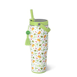 Taco themed 30oz insulated tumbler with flip sip leakproof lid and colorful fiesta food design