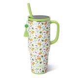 Taco themed 40oz insulated mega mug with flip sip leakproof lid and colorful fiesta design