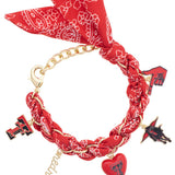Texas Tech bandana charm bracelet with Red Raiders-inspired charms and fabric accents.