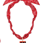 Texas Tech Red Raiders bandana scarf necklace with shiny gold logo detail.