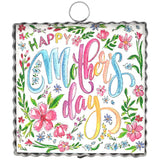 Colorful Mother’s Day metal sign with floral border and watercolor-style lettering.