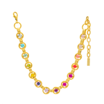 Antique gold link necklace with vibrant multicolored sparkling crystals.