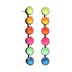 Smutt-plated statement earrings with vibrant neon crystals and sparkling multicolored details.
