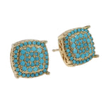 Square turquoise inlay stud earrings set in gold with a polished, timeless design.