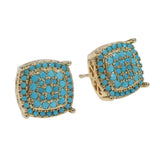 Square turquoise inlay stud earrings set in gold with a polished, timeless design.