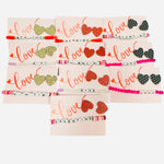 Valentine gift set with stud earrings and heishi beaded bracelet with sayings.