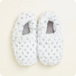 Warmies Snowy microwavable faux fur slippers with memory foam, non-slip soles, and French lavender scent.