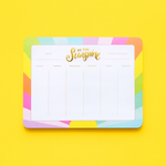 Colorful Be the Sunshine weekly planner pad with gold foil accents.