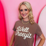 Dusty mauve Comfort Colors tee with vintage Well Sheeyit script graphic