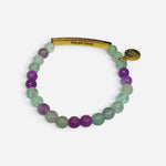 Mint green lavender and purple stone bracelet with gold-tone You Are Loved engraved bar.