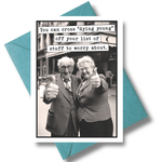 Funny card with older couple giving thumbs up and dying young joke.