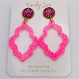Pink Scalloped Oval Acrylic Earrings 