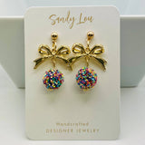Golden Bow Confetti Drop Earrings