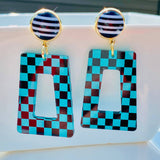 Checkered & Striped Earrings - Teal/Black
