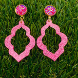 Pink Scalloped Oval Acrylic Earrings 