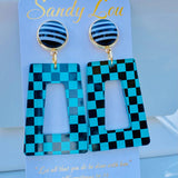 Checkered & Striped Earrings - Teal/Black