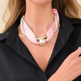 Black Polka Dot Pearl Scarf Necklace