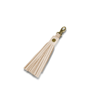 Jon Hart Detachable Leather Tassel with gold hardware and spring clasp, shown in a natural leather color option.
