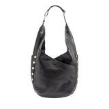 Hammitt Tom - A large, slouchy hobo bag in black luxury leather with brushed gold hardwareand red zipper.