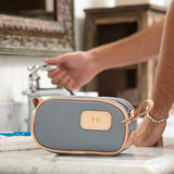 Jon Hart Junior Shave Kit in coated canvas with leather trim and zip closure.