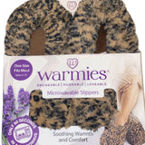Leopard Warmies slippers with microwavable faux fur and lavender scent.