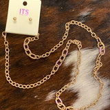 Gold Etched Chain & Stud Set